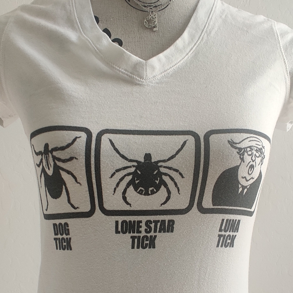 Teepublic white Funny President Trump "Luna Tick" political Graphic V-neck Tee_S